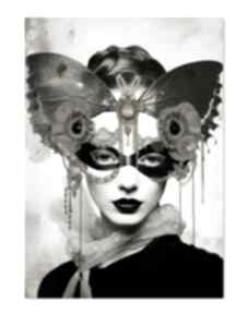 w masce 50x70 cm 2-0112 raspberryem eklektyczny plakat, kobieta, grafiki na retro