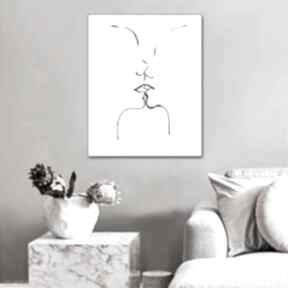 pocałunek 4, 70x90, biało, styl renata bułkszas czarne, nowoczesne obrazy minimalistyczne