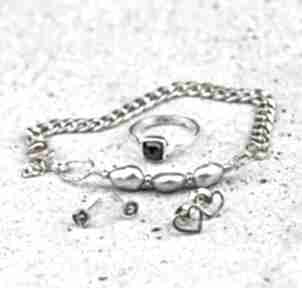 Bransoletka szare na łańcuchu bijoux by marzena bylicka perły, pancerka, łańcuch, srebro