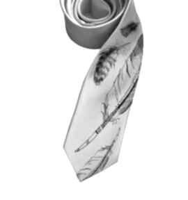 w krawaty gabriela krawczyk krawat, śledzik, nadruk, pióra, piórko, prezent