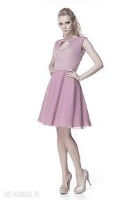 Sukienka maddalena - różowa paweł kuzik moda, wesele, impreza, koronka, szyfon