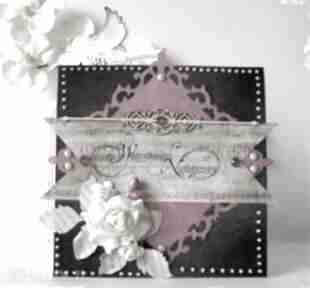 Elegancka kartka okolicznościowa scrapbooking tulipanka, kwiaty, perełki, cekiny