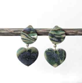 Unikatowe serca klipsy z gliny polimerowej eko craft, kolorowe, z żywicą