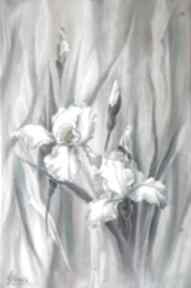 Białe, ręcznie obraz olejny, L olbrycht lidia paint kwiaty sztuka, irysy ogród, malowany