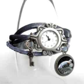 Planeta: piękny zegarek na bransolecie skórzanej gala vena, skóra, skórzany, kobaltowy