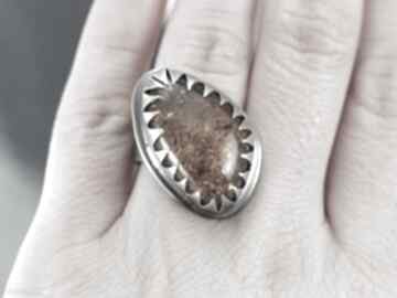 Bursztyn w srebrze - pierścionek chile art, srebro, regulowany, oksydowany, zęby