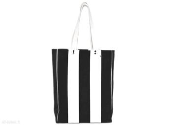 Mary ann torebka w czarno białe paski materiał skóra na ramię, torba, shopper