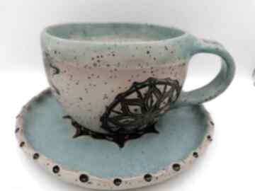 Komplet "mandala w turkusie " 2 ceramika eva art rękodzieło, filiżanka z gliny, do kawy
