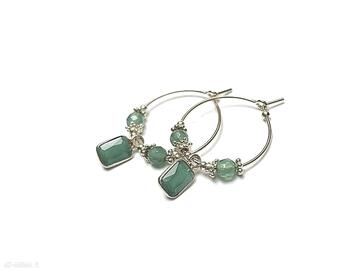 Boho green onyx kolczyki srebro pozłacane kamienie minerały onyks