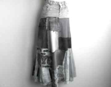 Jeansowa spódnica patchwork r 42 44 anita palmer art, długa maxi