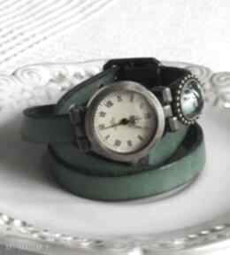 Zegarek vintage z grafiką skórzany szmaragdowy zegarki malowanaskrzynia biżuteria, bransoletka
