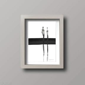 Obrazek A4 malowany ręcznie, minimalizm, abstrakcja czarno biała art krystyna siwek obraz