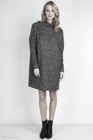 Dzianinowa, suk135 grafit sukienki lanti urban fashion ciepła, dzianina, luźna, oversize
