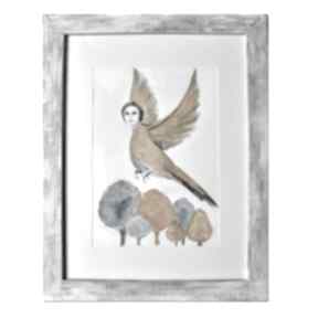 Obraz ręcznie, malowany: ptak akwarela, oprawiony