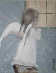 Aniołek, zamówienie specjalne arte dania anioł, dziewczynka, obraz olejny, chrzest, ręcznie