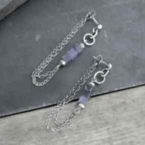 Lapis lazuli wiszące koczyki - srebro sztyfty z łańcuszkiem: surowa