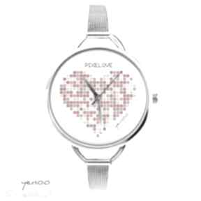 Zegarek, bransoletka - serce pikselove czerwone zegarki yenoo, love, unikatowy, prezent