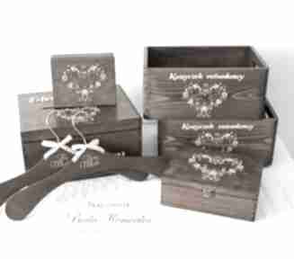 Pudełko drewniane na koperty: obrączki koszyczek ratunkowy - wieszaki ślubne zaproszenia biala