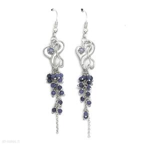 Srebrne kolczyki z lapis lazuli i cyrkonią ladyc długie, grona, biżuteria, błyszczące