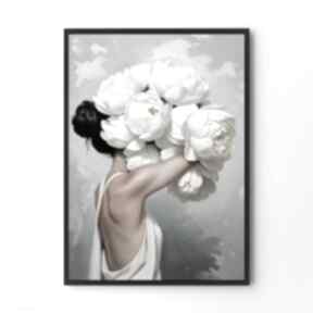zatopiona w kwiatach - format A4 plakaty hogstudio plakat, kobieta, kwiatowy, kwiaty rysunek
