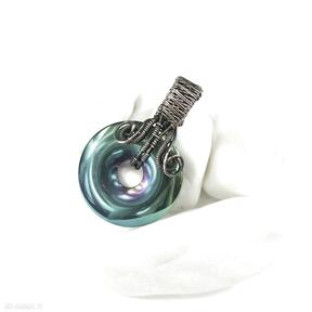 z hematytem wisiorki blue pearl art wire wrapping, hematyt, wisiorek, dla niej, na prezent