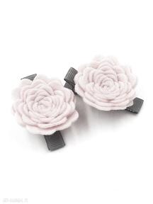 Spinki do włosów różyczki pink roses ozdoby momilio art różowe, z filcu, dla dziewczynki