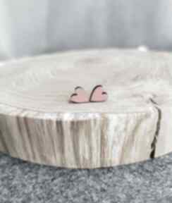Kolczyki homemade by n serca, stal chirurgiczna, drewno naturalne, sztyfty, ręcznie malowane