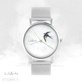 Zegarek, bransoletka - jaskółka metalowy zegarki lili arts, ptak, upominek