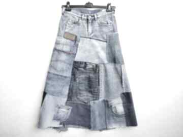 patchworkowa dżinsowa r 36 anita palmer art jeansowa spódnica, asymetryczna dluga