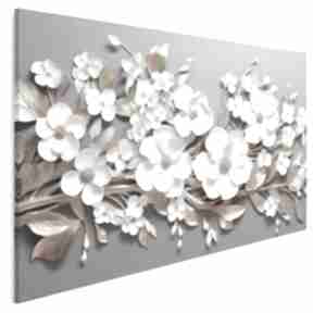 Obraz na płótnie - kwiaty gałązka stylowe 120x80 cm 105201 vaku dsgn z kwiatami, złote, białe