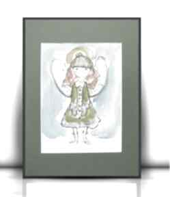 Obrazek z aniołkiem, akwarela, do pokoju dla dziewczynki szkic pokoik dziecka annasko ręcznie