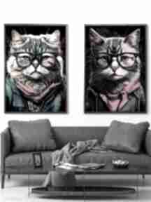 2 plakaty 50x70 cm - portrety hipsterskich kotów indi i willow justyna jaszke kot, koty, plakat