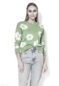 Sweter w kwiatki - swe302 seledynowy mkm swetry, damski zielony