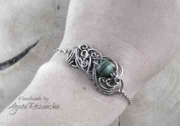 Bransoletka malachit, wire wrapping, stal chirurgiczna agata rozanska