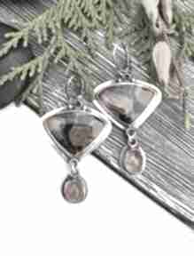 Kolczyki srebrne - wiszące prezent dla żony, mamy, kamień słoneczny, unikatowy