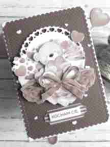 Kartka na walentynki z misiem „kocham cię” scrapbooking za craftowane, dla ukochanej, dzień