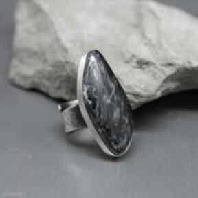 Pietersite "gardan" branicka art srebrny pierścionek, minerał, duży pierścień, regulowany