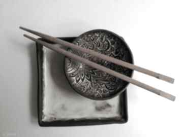 Komplet naczyń do sushi 1 ceramika eva art rękodzieło, pomysł na prezent, użytkowa, czarna