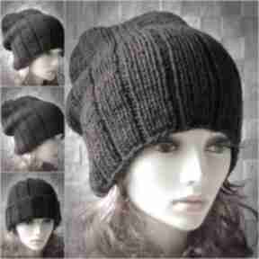 Czapka wykonana ręcznie slouchy beanie brąz zima moda wuniswx