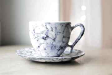 Filiżanka ceramiczna marmur niebieska 270ml ceramika ciepliki do kawy, dla mamy, marmurkowa