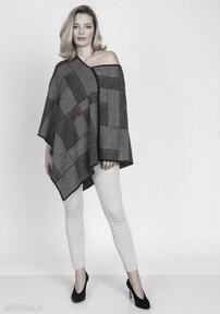 poncho, swe174 szary koralowy mkm swetry sweter, lekkie, modne, geometryczne