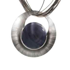 Granatowy naszyjnik: z-agatem niebieski kamień - okrągły: agat, fioletowy