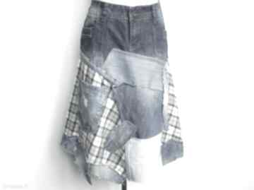 midi recykling r 44 anita palmer art jeansowa spódnica, jeans, patchworkowa