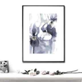 Grafika w ramie latające kwiaty 30x40 renata bułkszas, do pokoju, podarek, niebieska