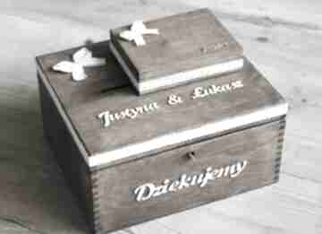 Zestaw pudełek - na koperty i obrączki księgi gości biala konwalia pudełko, drewno, rystykalne