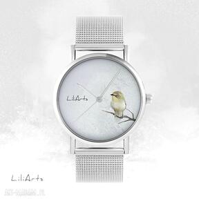 Zegarek, bransoletka - żółty ptaszek metalowy zegarki liliarts - ptak, unikatowy