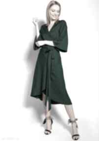 Sukienka kopertowa, suk185 zielony lanti urban fashion wiązana, rękaw motylek, elegancka