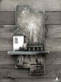 z malowanym pejzażem i młynem - zmierzch galeria fajny domek malowane na drewnie, pionowy