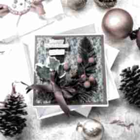 Pomysł na upominek. Kartka świąteczna z sztuczna gałązką merry christmas scrapbooking