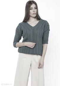 Sweter z warkoczami, swe117 morski swetry lanti urban fashion dekolty, wyjściowy, kobiecy